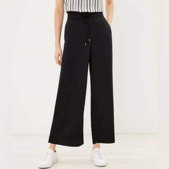 NWT Loft Black Cropped Wide Leg Lightweight Pull On Pants Size M #1519 - Picture 1 of 13